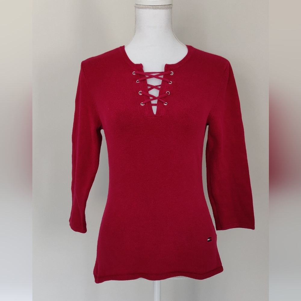 Tommy Hilfiger 3/4 sleeve sweater with criss cross neckline Size S